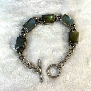 Blue/green Labradorite healing stone and silver bracelet.